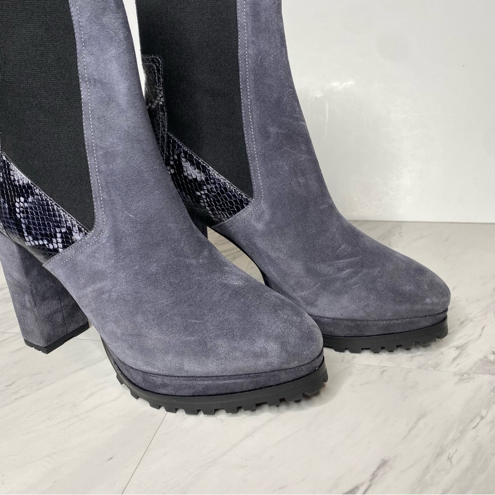 All Saints Sahara Gray Suede Snakeskin Heeled Boot 11 - Picture 12 of 16